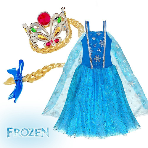 Fantasia Frozen Infantil Elsa Disney Com Trança Envio Rápido