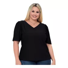 Blusa Plus Size Lesie Seroy Gola V Manga Curta