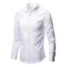 Camisa Masculina Slim Manga Longa Gola Branca Bodas De Ouro