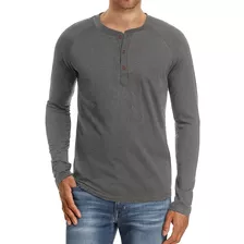 Playera Manga Larga Moda Casual Cuello Henley Para Hombre