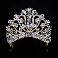 Coroa Miss Rainha Super Brilhante Princesa Noiva Dourada