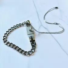 Pulsera De Acero Con Cerradura Y Llave Colgante Plateada