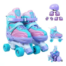 Roller Patins Infantil Feminino Quad 4 Rodas + Kit Proteção 