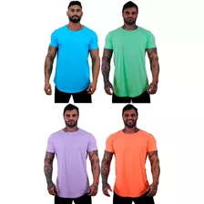 Kit 4 Camiseta Longline Lisa Cores Vivas Academia Lazer Slim