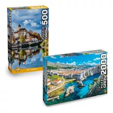 Kit Quebra-cabeça 500 Pçs Rio Danúbio E Dubrovnik 2000 Pçs