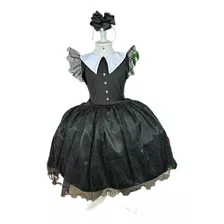 Vestido Luxo Tematico Wandinha - Vandinha Acomp Tiara Brinde