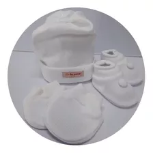 Kit Touca Luva Sapatinho Em Linha Bebês Branco - Fio De Amor