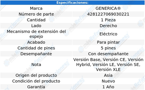 Espejo Toyota Camry 2007-2008-2009-2010-2011 Elec C/desem Foto 2