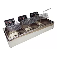 Fritadeira Elétrica Industrial 3 Cubas 6l Total 18l Porção