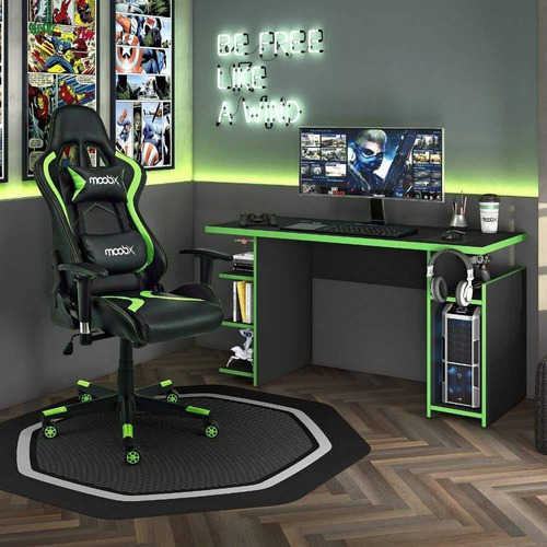 Cadeira Gamer Moobx Thunder Verde + Mesa Gamer Mx Verde