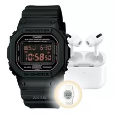 Kit Relógio Pulso Casio G-shock Digital + Fone Bluetooth Cor Dw-5600ms-1dr - Preto