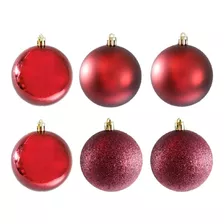 6 Bolas De Natal Vermelha 7cm Mista Lisa Fosca Glitter