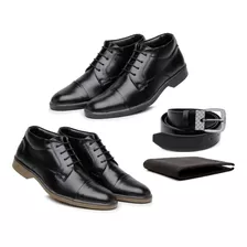 Kit 2 Pares Botas Social Masculina + Cinto E Carteira 