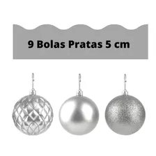 Kit C/ 9 Bolas Àrvore De Natal Prata 5 Cm - Enfeite 