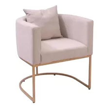 Cadeira Poltrona Moderna Base De Metal Dourada Veludo Bege
