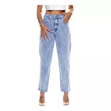 Calça Jeans Feminina Mom Cintura Alta Com Pérola Strass