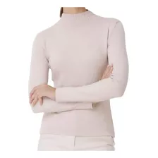 Blusa Feminina Seiki Tricot Gola Alta Bege Areia - 83040