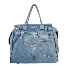 Bijoux De Ja X-large Blue Denim Double Top Handle Tote