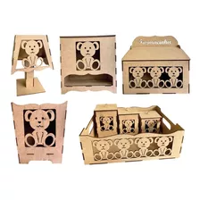 Kit Higiene 8 Peças - 3d Com Placa- Mdf Cru Desmontado Urso