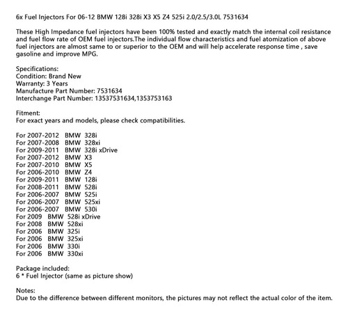 6 Inyectores De Combustible Para Bmw 128i 328i X3 X5 528i Xd Foto 6