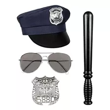 Set Policia Adultos Gorro Cachiporra Lentes Placa Esposas