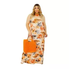 Vestido De Alças Longo Com Fenda Plus Size Tamanhos Grandes