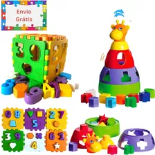 Kit 2 Brinquedo Educativo Bebe Didático Encaixe Infantil