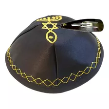 Kippah Holy Land Market Negro Con Tejido Dorado, De Satin