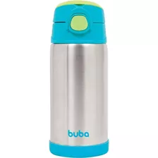 Garrafa Com Canudo De Silicone Buba Térmica Inox Azul