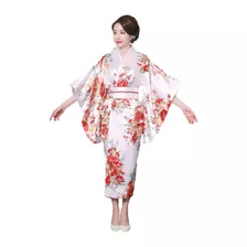  Yukata Em Seda Flor Fortuna - Branca 