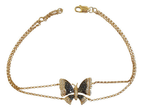Pulseira Borboleta Ouro Amarelo 18k 750 E Diamantes 0.44ct Amarelo 17.5 Cm