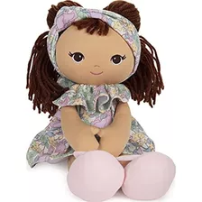 Gund Baby Toddler Doll Plush Brunette, Green Garden Dress, 8