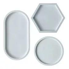 Kit 3 Molde Silicone Bandeja Oval Redonda Hexagonal Cimento