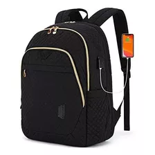 Elegante Mochila Con Puerto De Carga Usb- Negro Acolchado