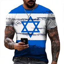 Camiseta Masculina Com Gola Redonda 3d Da Bandeira De Israel