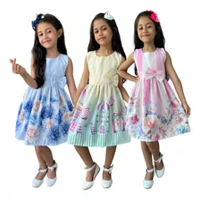 Kit 3 Vestidos Infantisfloral Festa Princesa Moda Blogueira