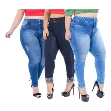 Kit 3 Jeans Femeninos Plus Size Con Bastante Lycra
