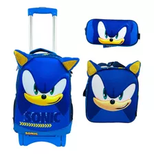 Mochila De Carrito, Lonchera Y Lapicera Sonic Original Prima