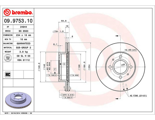 Disco Brembo 09.9753.10 Hyundai Atos 2005 A 2012 Foto 2