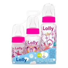 Kit 3 Mamadeira 80ml 150ml 240ml Menina Lolly Cor Rosa