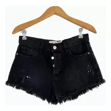 Ginebra Short Jean Negro Roturas Con Tachas Button Fly Algod