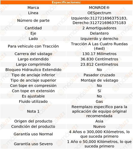 Kit 2 Amortiguadores Del Gas Oespectrum Mighty Max 4wd 83/94 Foto 3