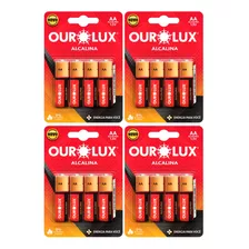 16 Pilhas Baterias Alcalinas Aa Ourolux 2a - 04 Blister C/4