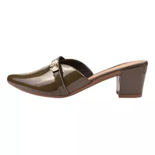 Mule Scarpin Salto Grosso Lacinho Sapato Bico Fino Verniz