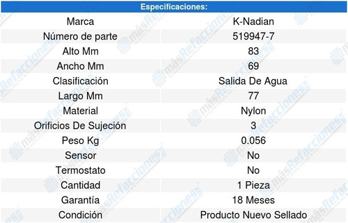 Toma Agua Megane Ii L4 1.6l 08-10 K-nadian 8630112 Foto 3