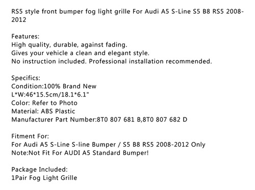 Embellecedor Rejilla Luz Antiniebla Para Audi A5 S-line Rs5 Foto 3