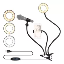 Ring Light Iluminador Led Portátil 3 Em 1 Microfone Usb Make