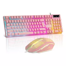 Combo De Teclado Y Mouse Para Juegos Rosa, Ilumine El Teclad