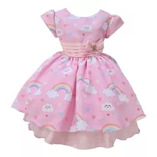 Vestido Infantil Chuva De Benção Amor Nuvem Rosa Tema Laço