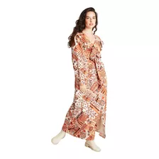 Maxi Vestido Estampado Con Lurex Terracota